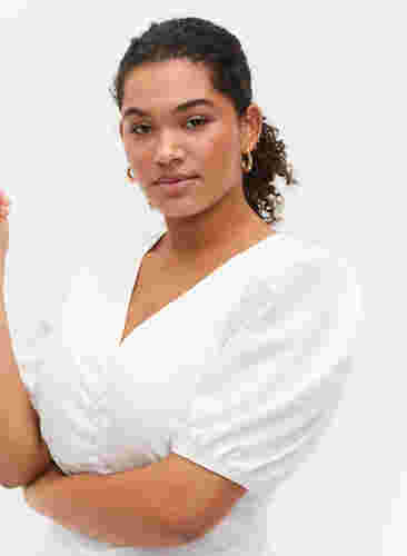 Kurzarm Kleid mit Drapierung und Struktur, Bright White, Model image number 2