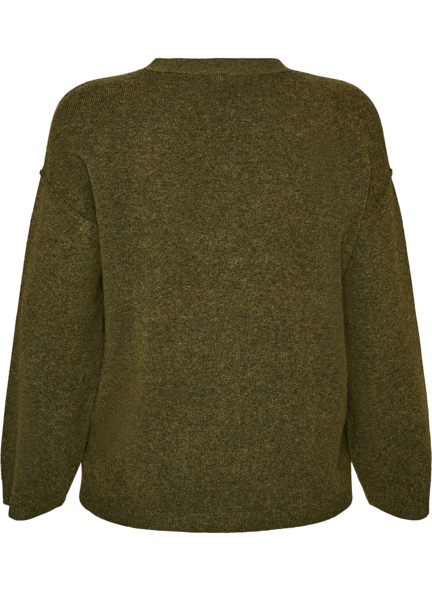 ZizziLockerer Strickpullover mit Kontrastn&auml;hten, Gr&uuml;n, Packshot image number 1