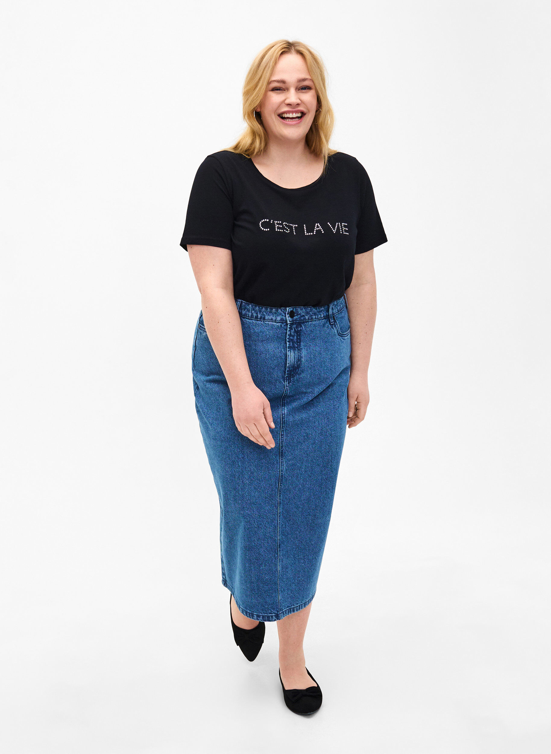 Zizzi T-Shirt mit Strasssteinen, Black W. Rhinestones, Model image number 2