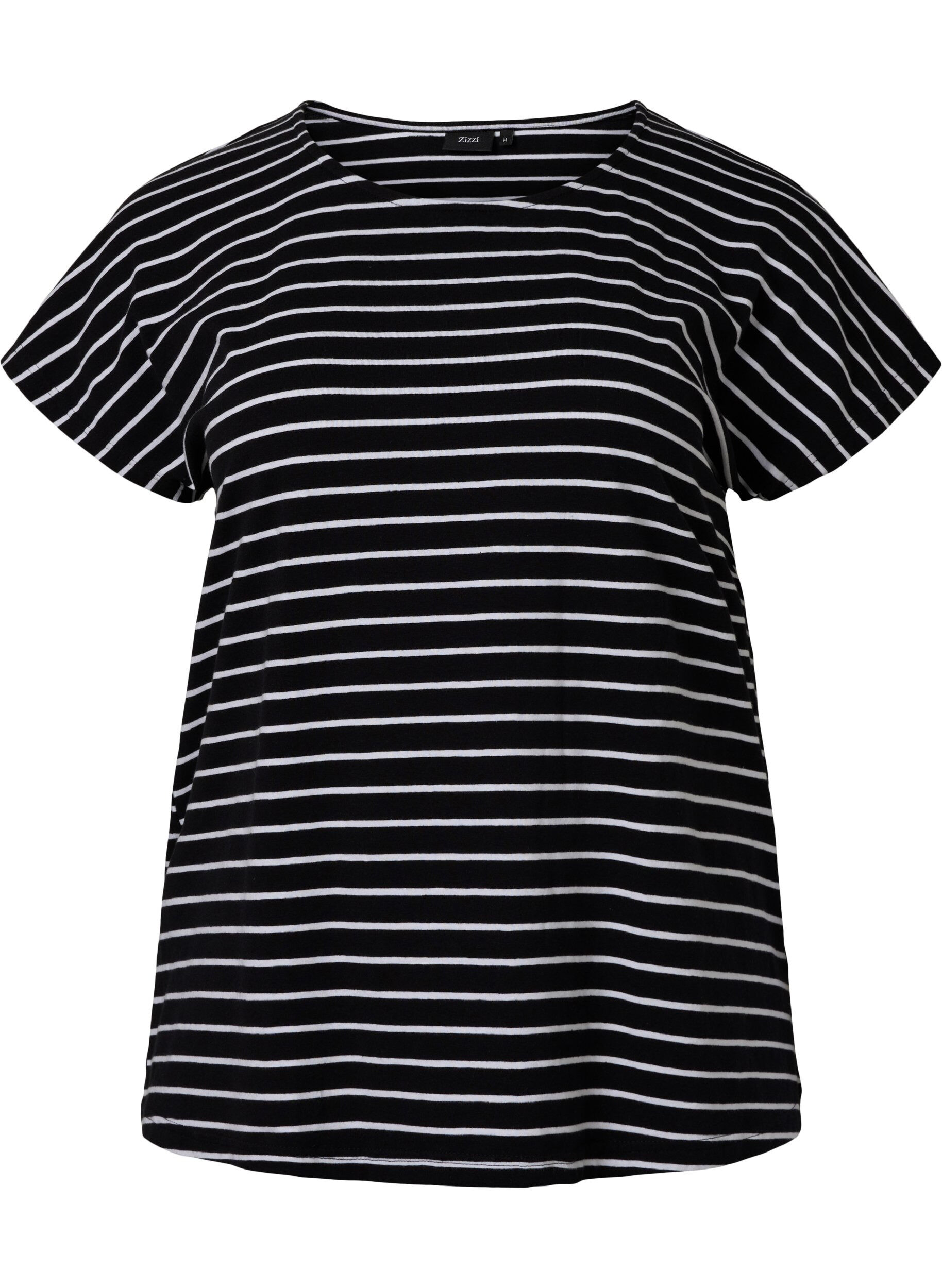 Zizzi T-Shirt aus Baumwolle mit Streifen, Black W. Stripe, Packshot image number 0
