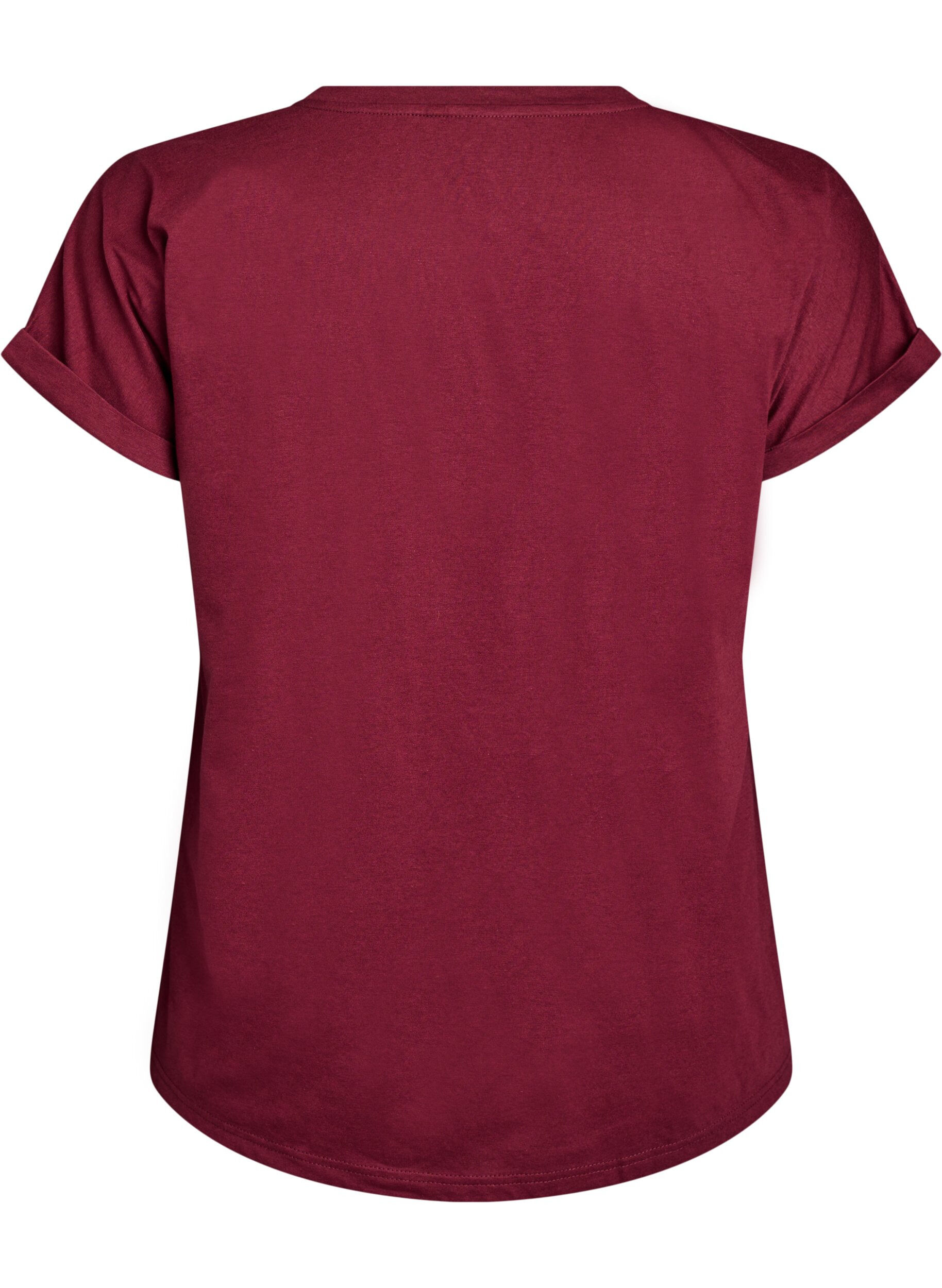 Zizzi Kurz&auml;rmeliges T-Shirt aus einer Baumwollmischung, Dunkles Bordeaux, Packshot image number 1