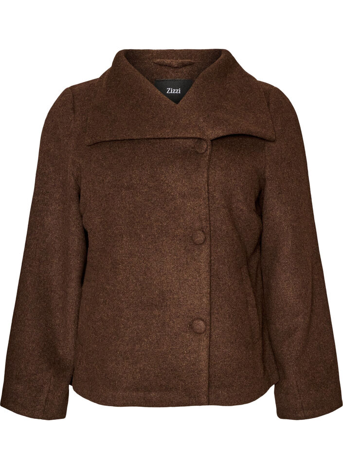 Kurze Jacke mit asymmetrischer Knopfleiste, Braun, Packshot image number 0