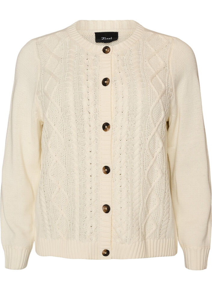 Strickjacke mit Zopfmuster, Vanille, Packshot image number 0