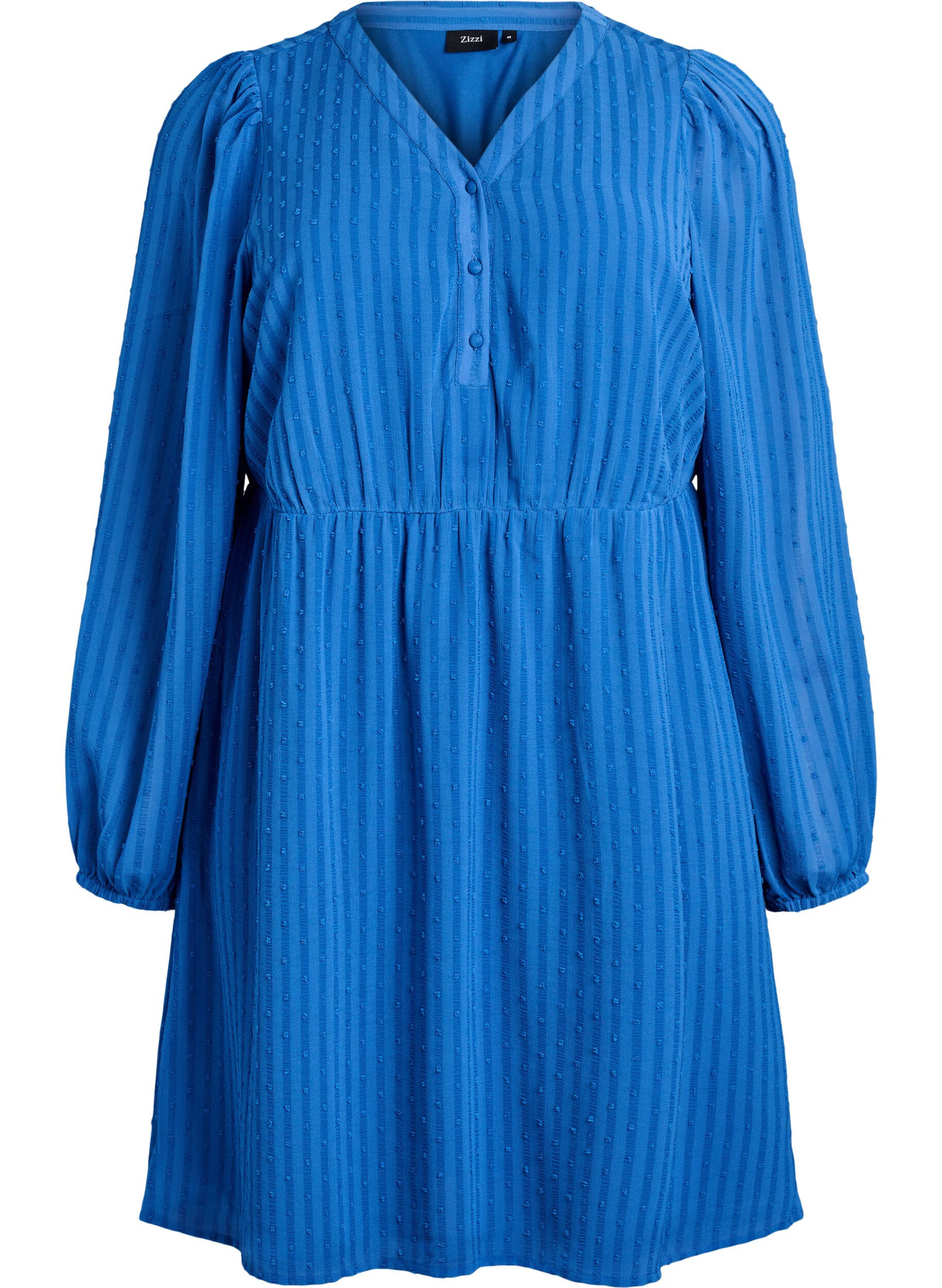 Kurzes Kleid mit Ton-in-Ton-Streifen und texturierten Punkten