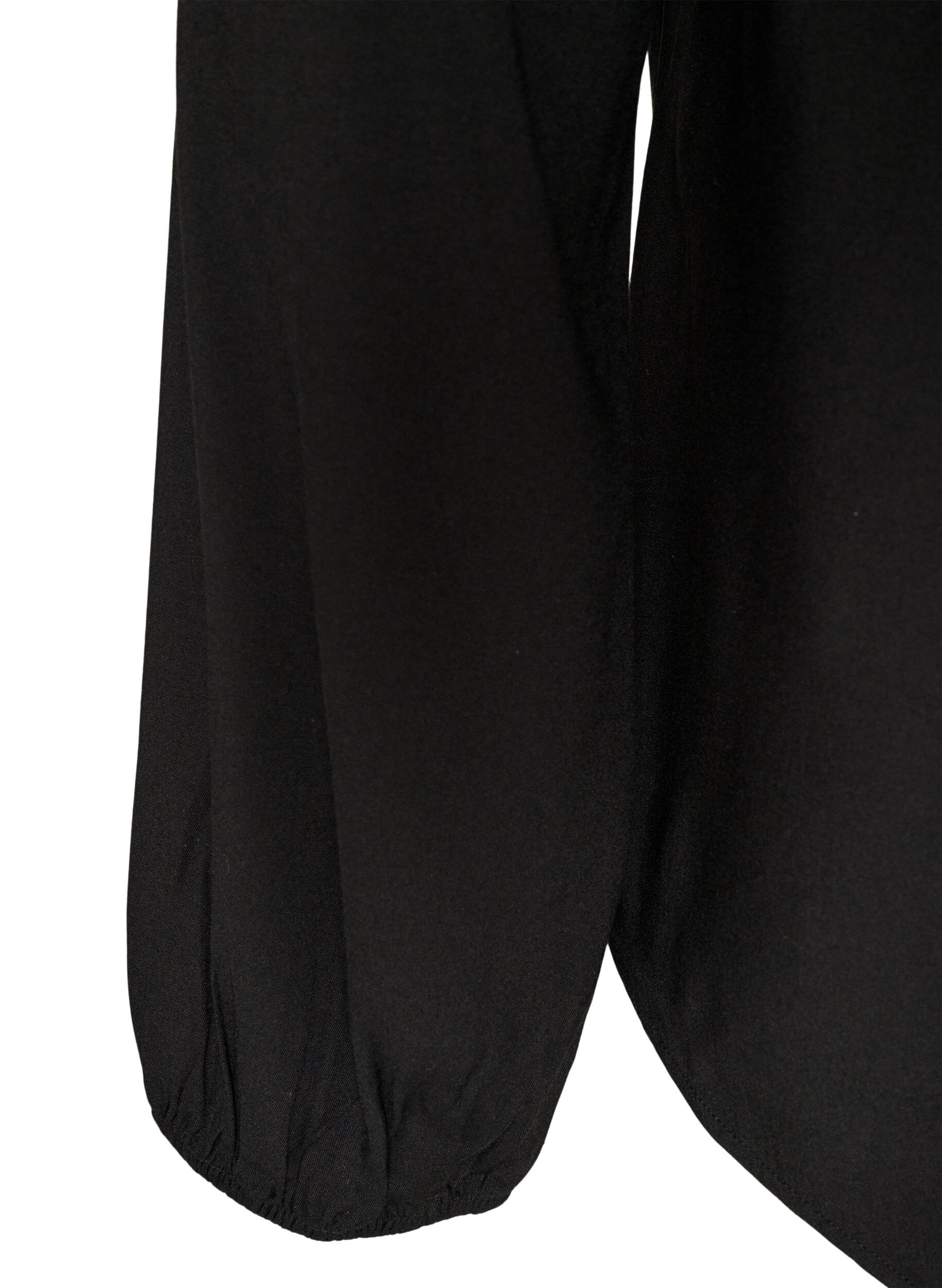 ZizziBluse aus Viskose mit V-Ausschnitt und langen &Auml;rmeln, Schwarz, Packshot image number 3