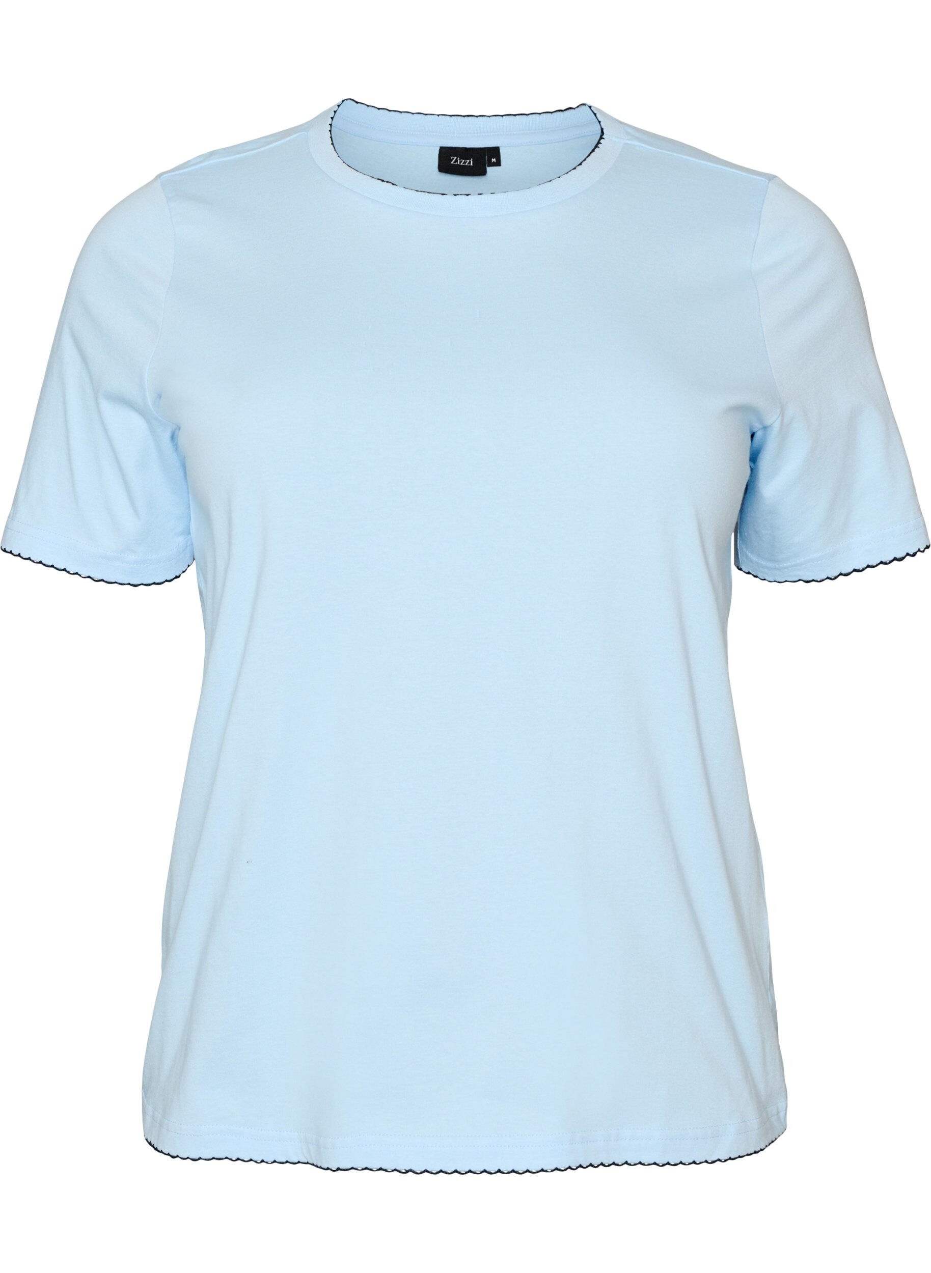 ZizziT-Shirt aus Baumwolle mit gewellten Kontrastkanten, Blau, Packshot image number 0