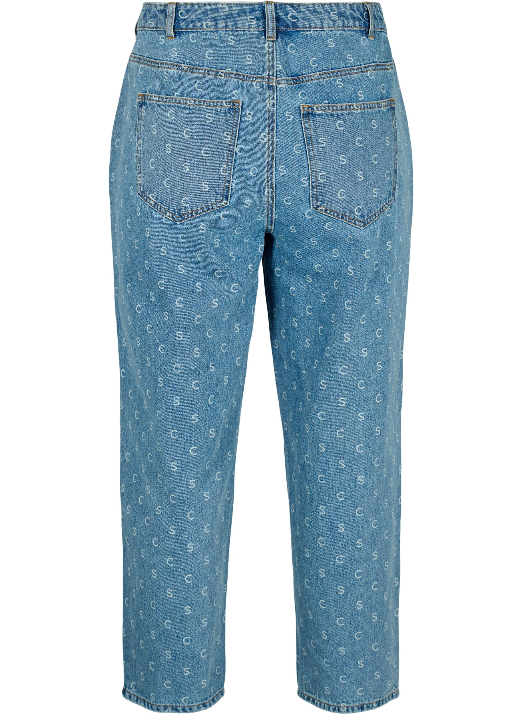 Zizzi Cropped Jeans mit Aufdruck und hoher Taille, Blue denim, Packshot image number 1