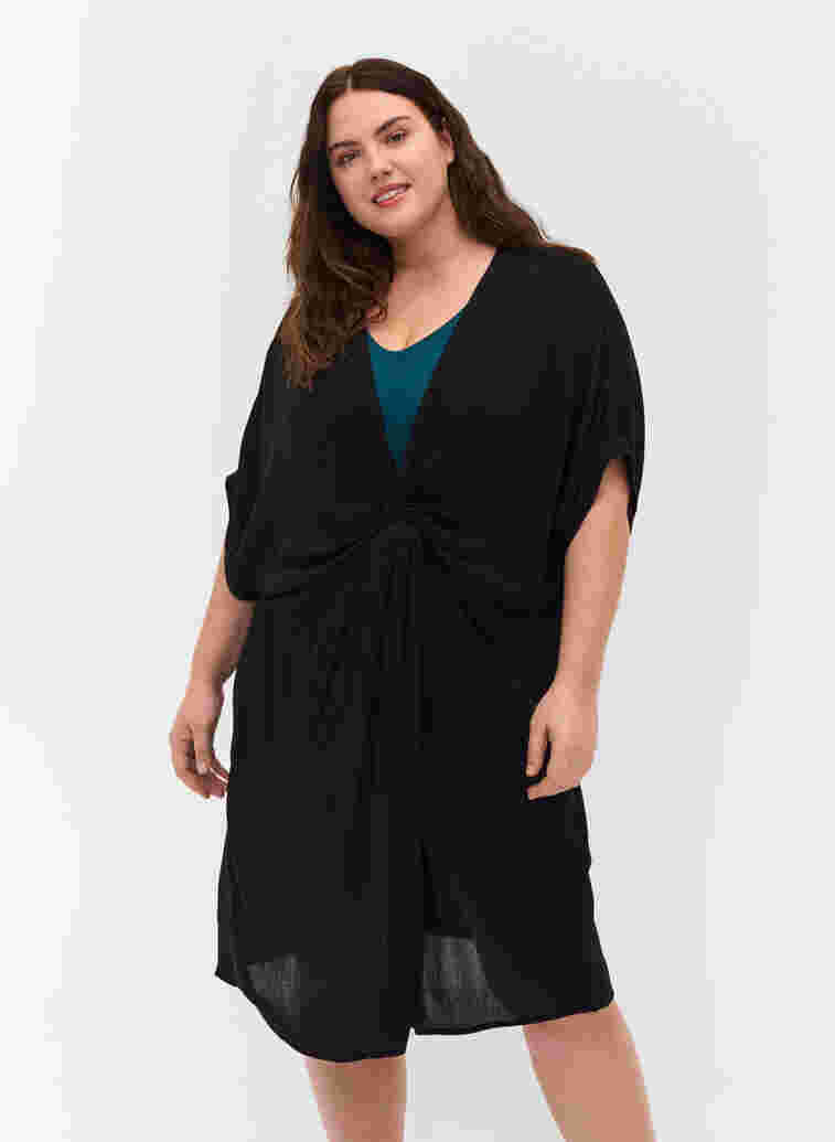 Kurzarm Strandkleid aus Viskose, Black, Model image number 0