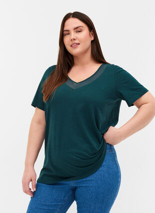 Kurzarm T-Shirt mit V-Ausschnitt und Mesh, Ponderosa Pine, Model image number 0