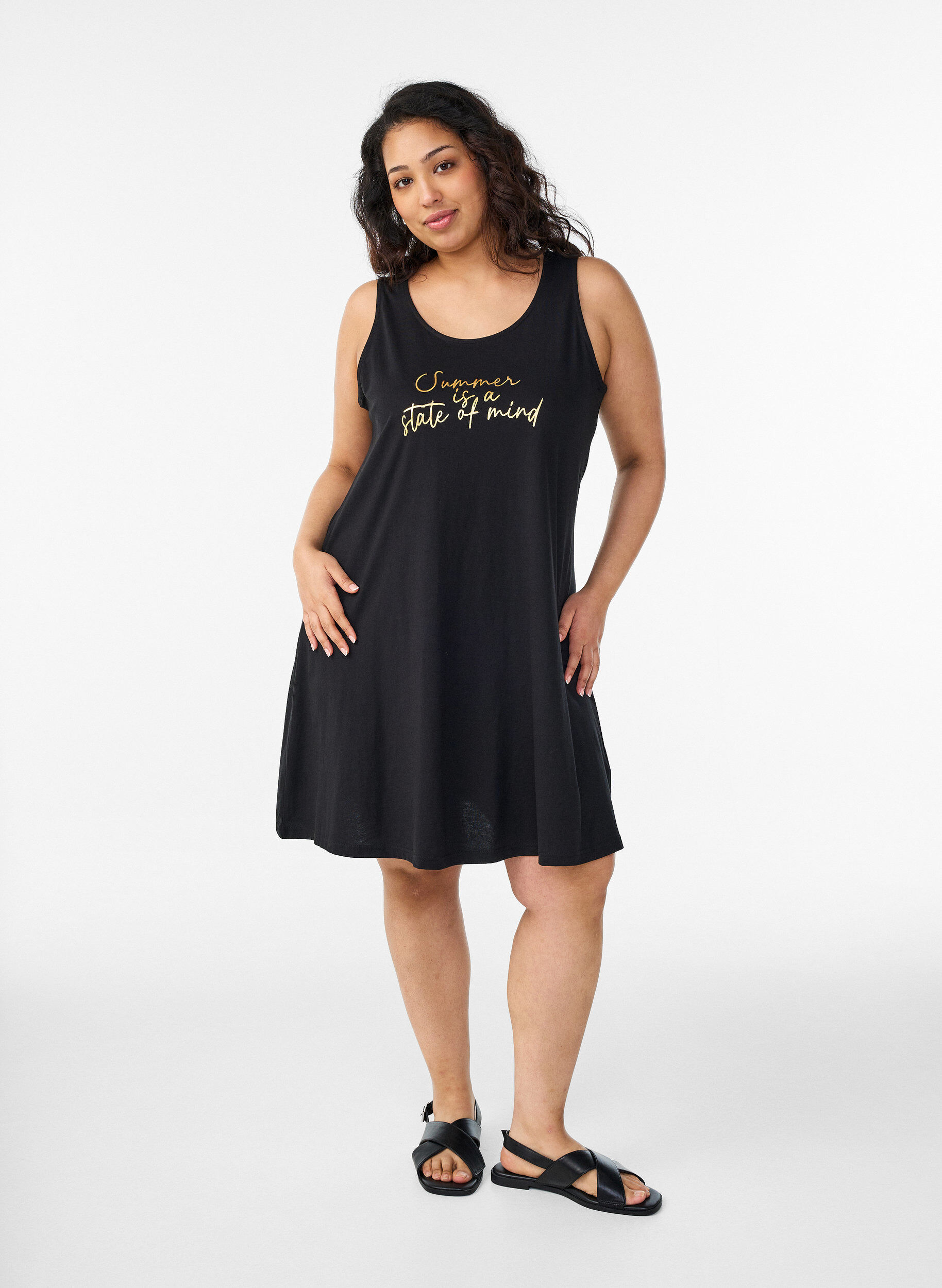 Zizzi &Auml;rmelloses Kleid in A-Linie, Schwarz, Model image number 1