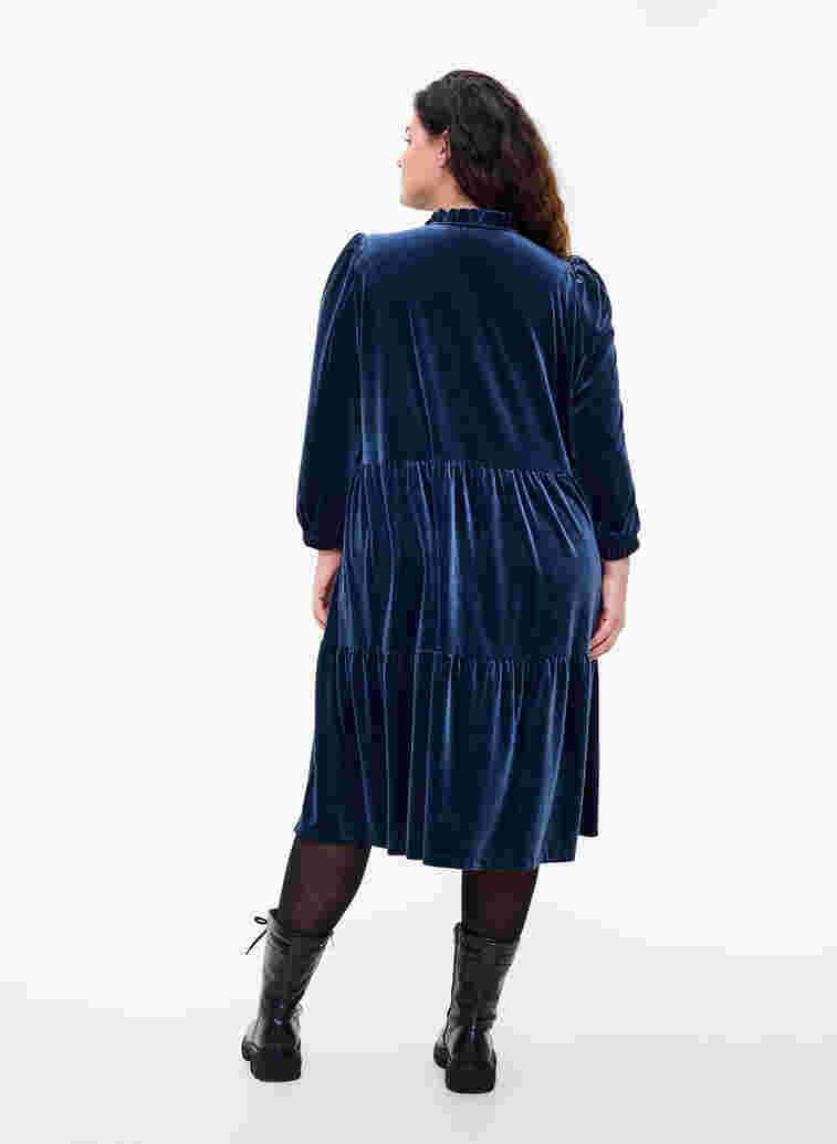 Kleid aus Velours mit Rüschenkragen und 3/4-Ärmeln, Navy Blazer, Model image number 1