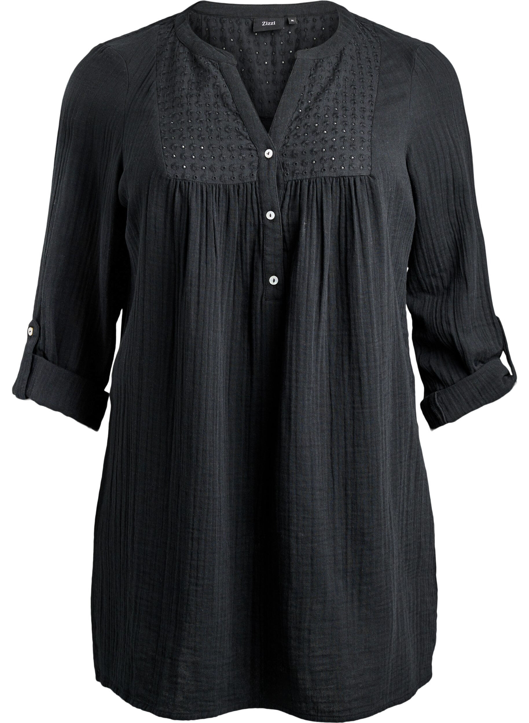 Zizzi Tunika aus Baumwollmusselin mit Broderie Anglaise, Schwarz, Packshot image number 0