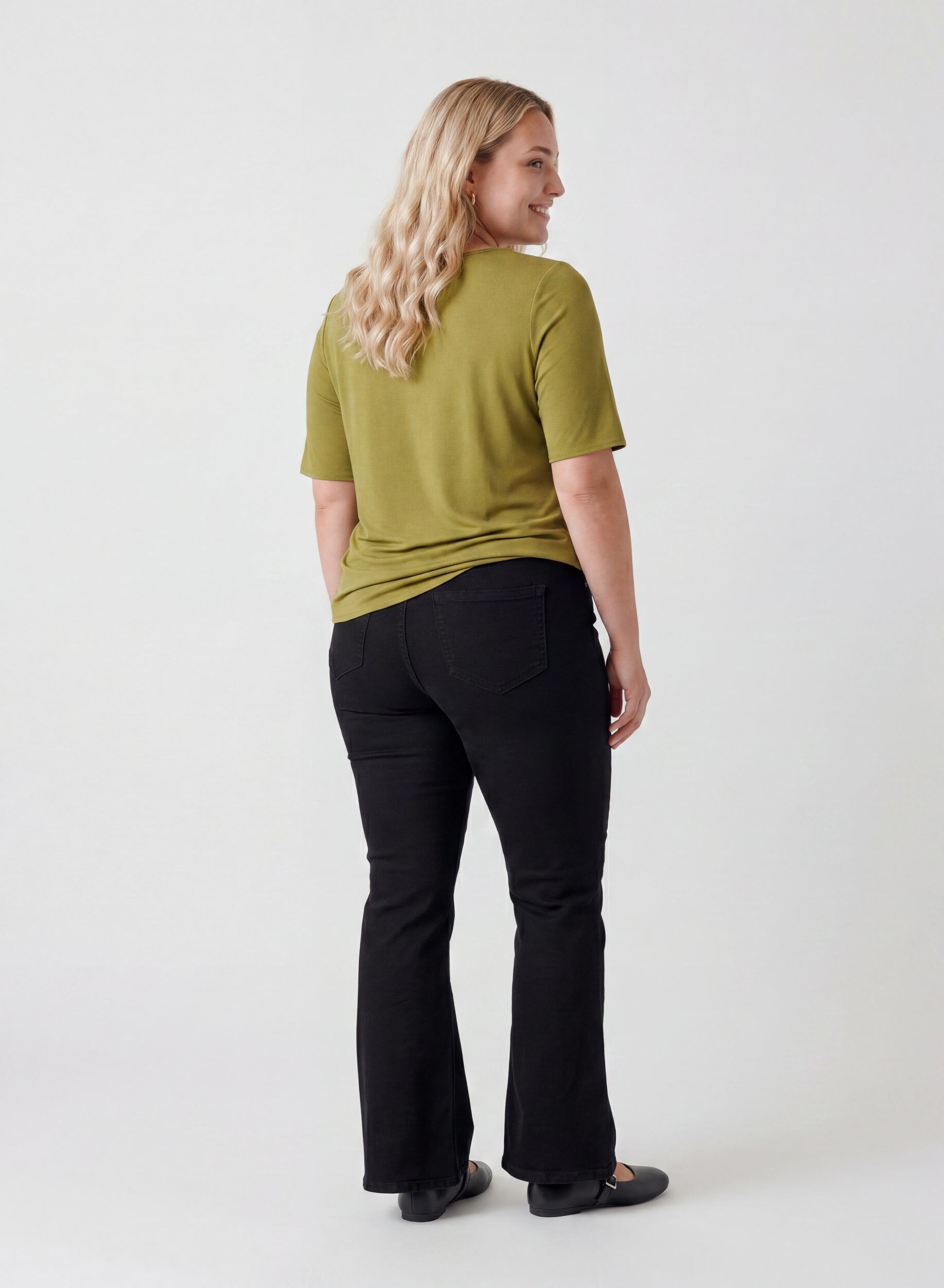 ZizziKurz&auml;rmelige, gewebte Bluse mit Rundhals, Gr&uuml;n, Model image number 2