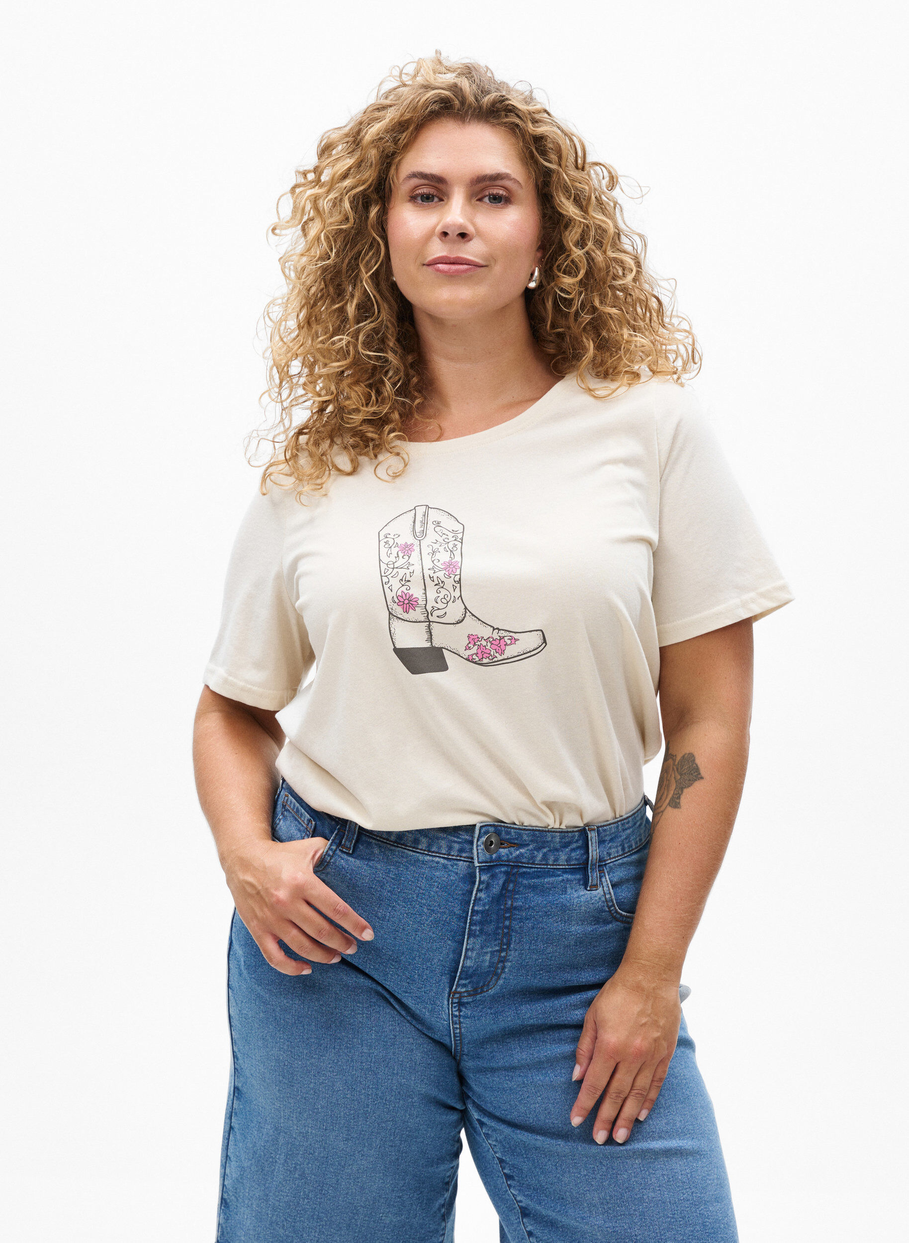 ZizziT-Shirt mit Print, Vanille, Model image number 0