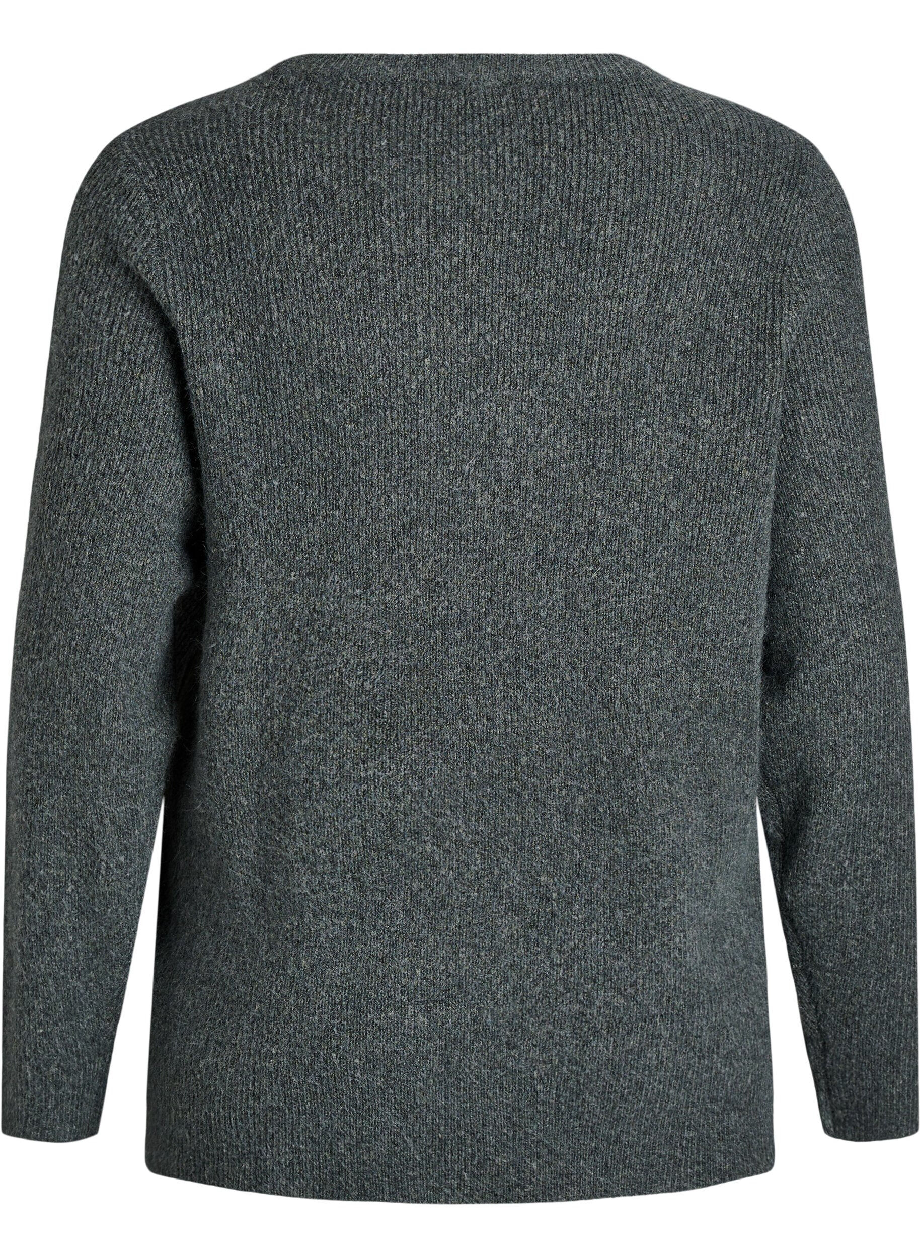 Zizzi Melierte Strickbluse mit Rundhalsausschnitt, Gr&uuml;n, Packshot image number 1