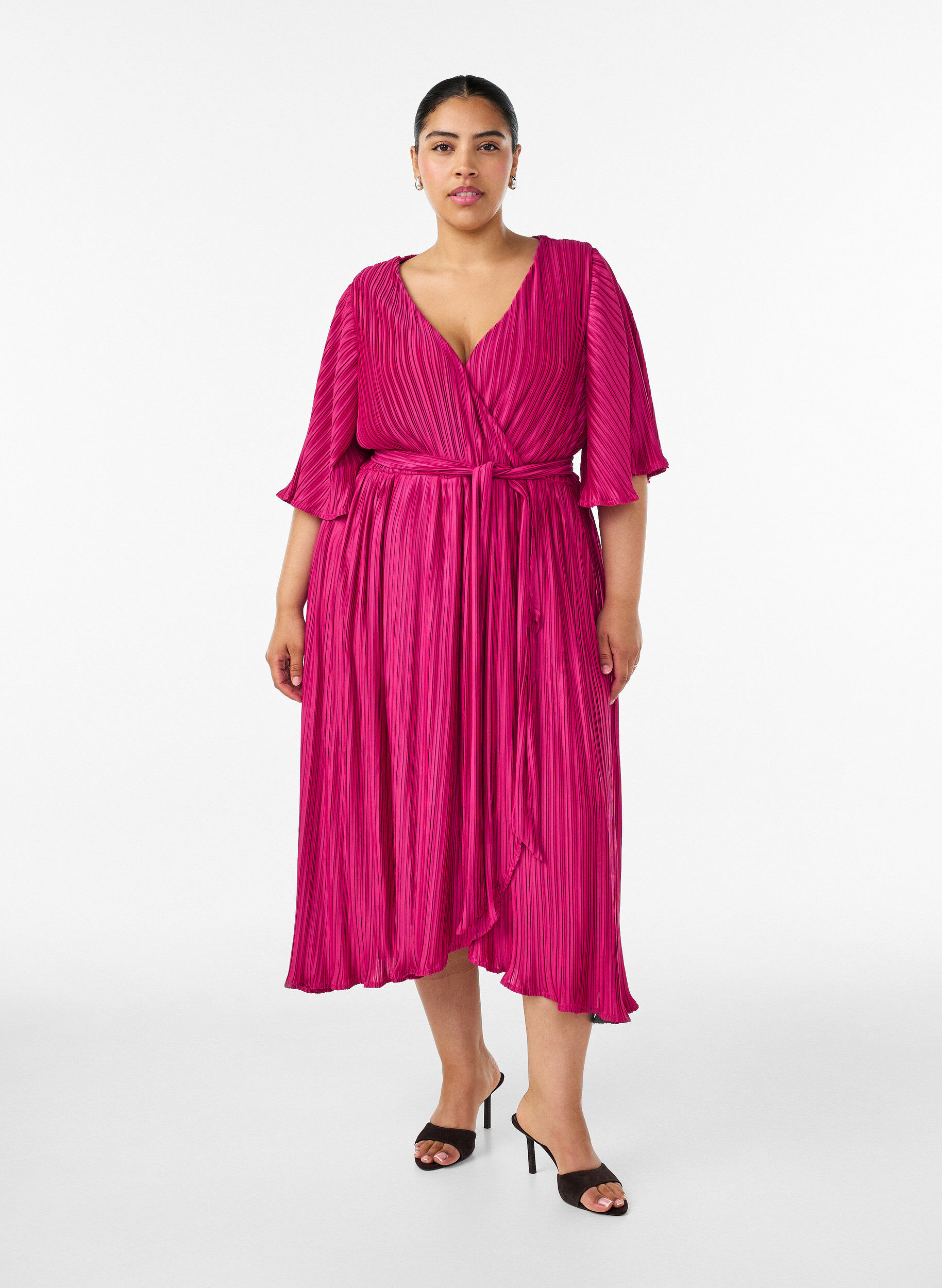 ZizziMidikleid mit Plisseefalten und Fledermaus&auml;rmeln, Pink, Model image number 0