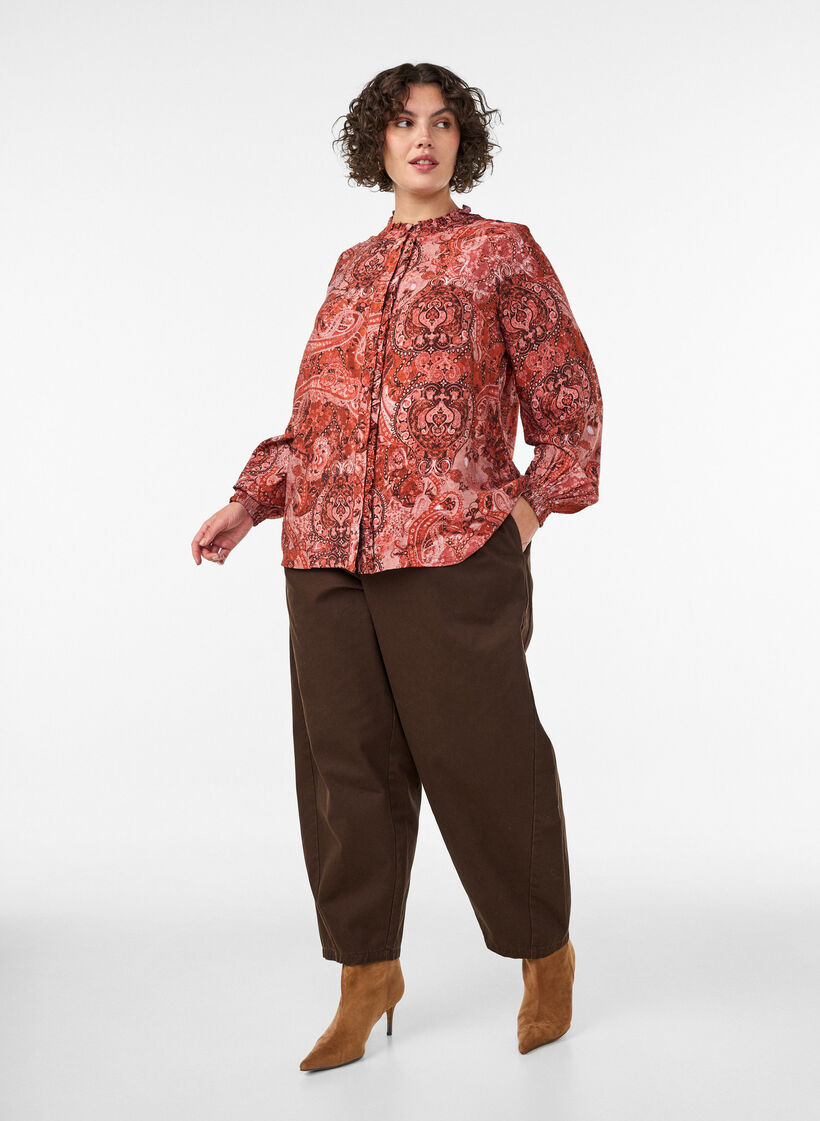 Bluse aus Viskose mit Paisley-Print und R&uuml;schen, Orange, Model image number 1