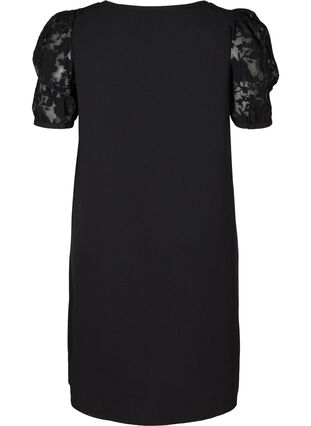 Kleid mit kurzen Spitzenärmeln und V-Ausschnitt, Black, Packshot image number 1