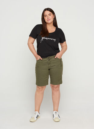 Kurzarm T-Shirt aus Baumwolle mit A-Linie, Black GLAMOROUS, Model image number 2