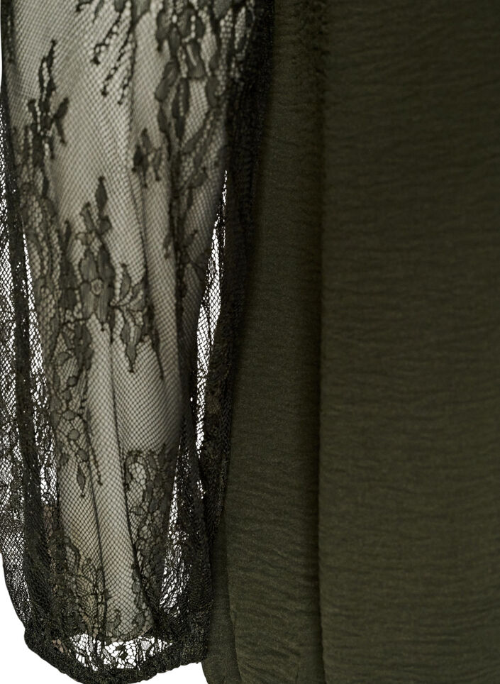 Bluse mit &Auml;rmeln aus Spitze und Ballonform, Gr&uuml;n, Packshot image number 3