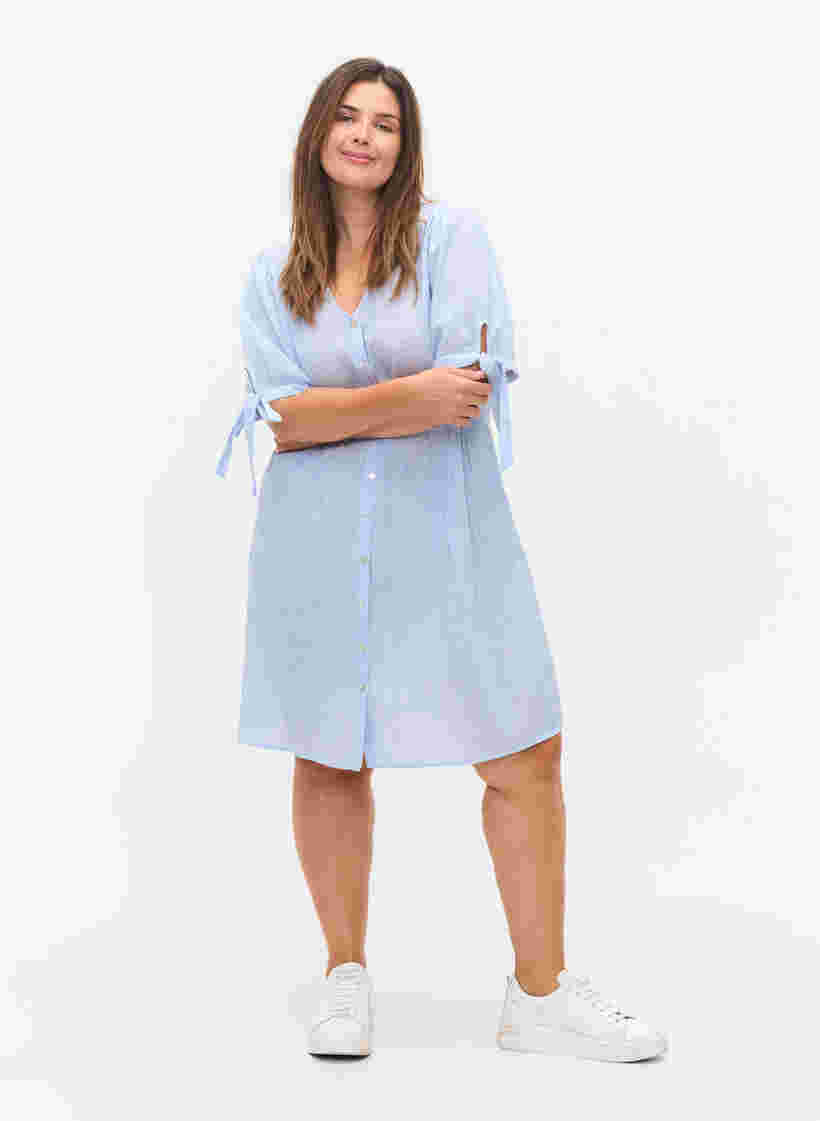 Gestreiftes Hemdkleid aus Baumwolle, Blue Stripe, Model image number 2