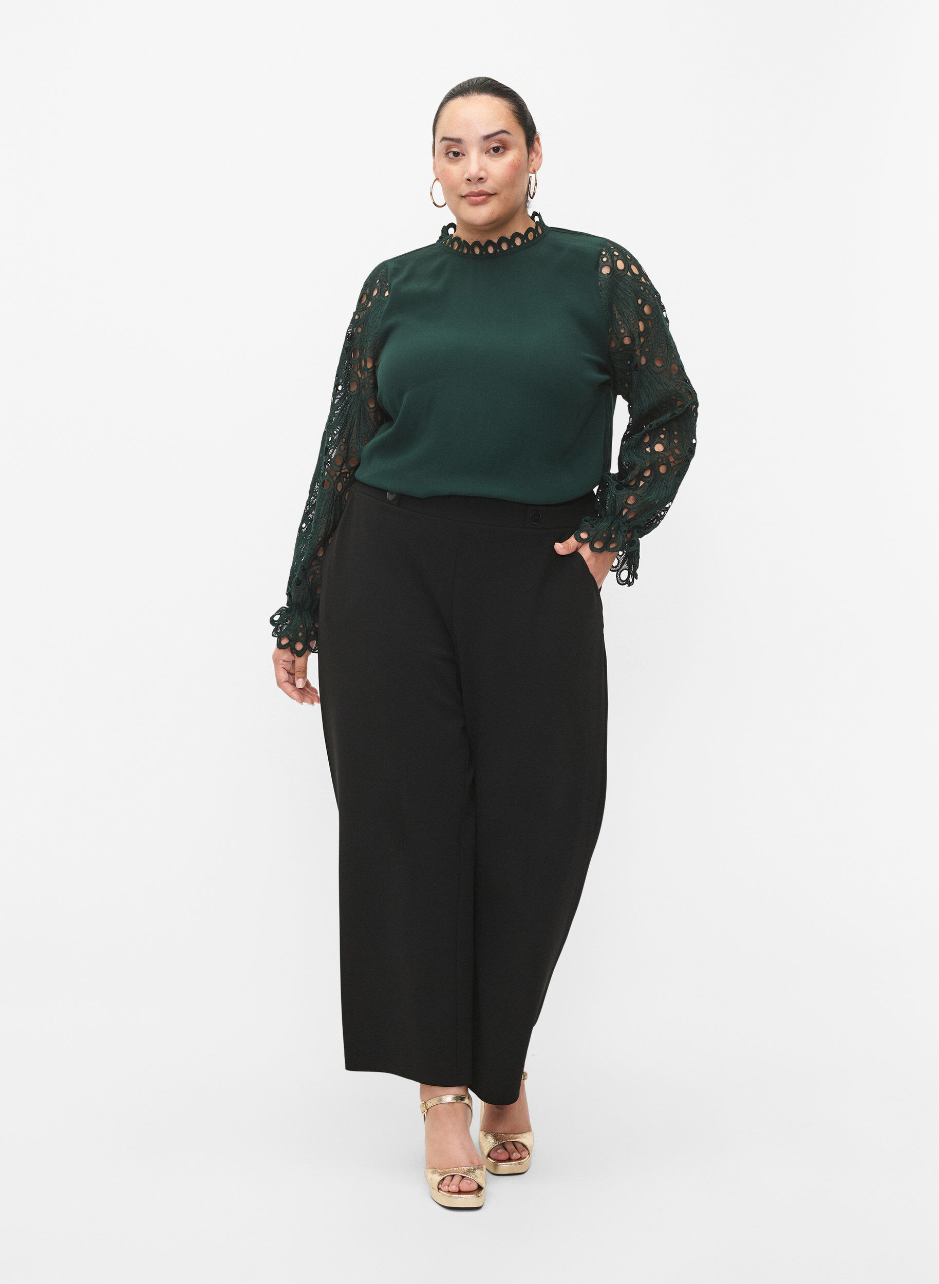 Zizzi  Viskosebluse mit crochet &Auml;rmeln, Scarab, Model image number 2