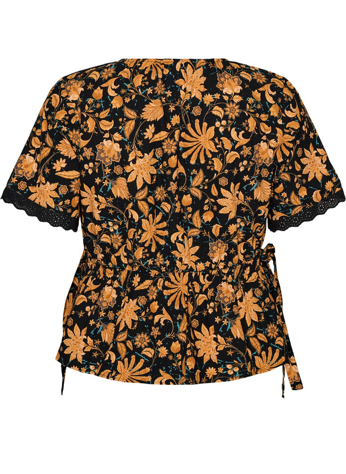 Gebl&uuml;mte Bluse aus Baumwolle mit Bindeband, Orange, Packshot image number 1