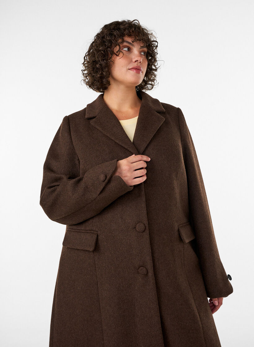 Mantel aus Wollmischung mit Revers und Kn&ouml;pfen, Braun, Model image number 3