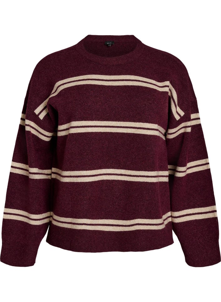 Strickbluse mit doppelten Kontraststreifen, Rot, Packshot image number 0