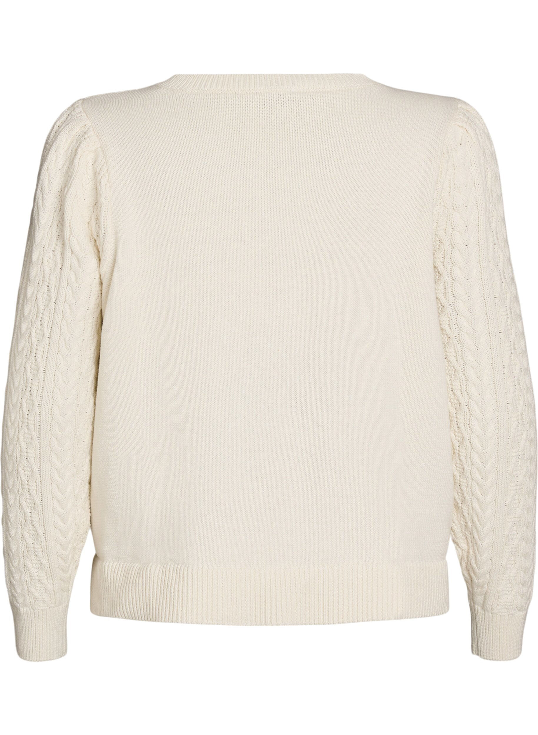 Zizzi Strickbluse mit Zopfmuster und bestickten Blumen, Wei&szlig;, Packshot image number 1