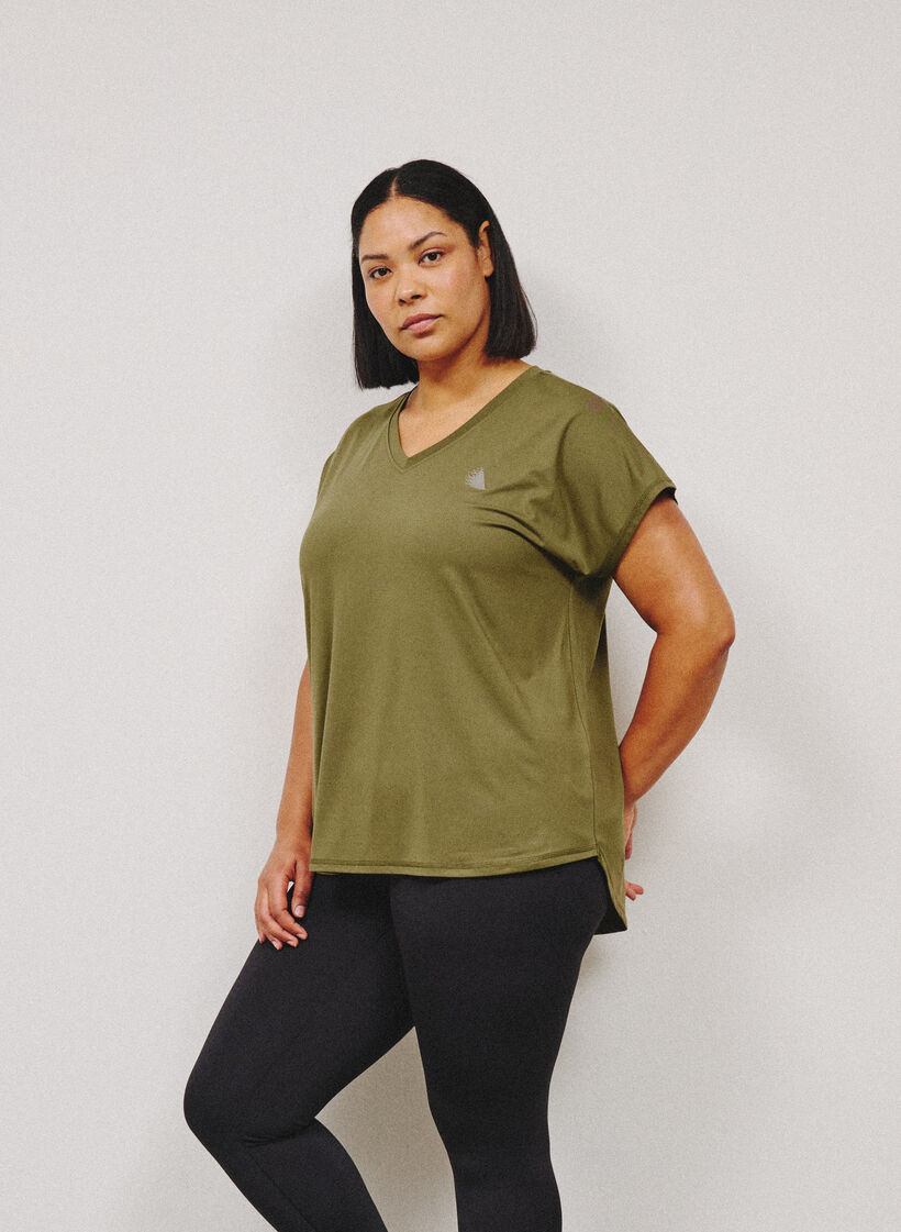 Kurzarm Trainingsshirt mit V-Ausschnitt, Gr&uuml;n, Image image number 0