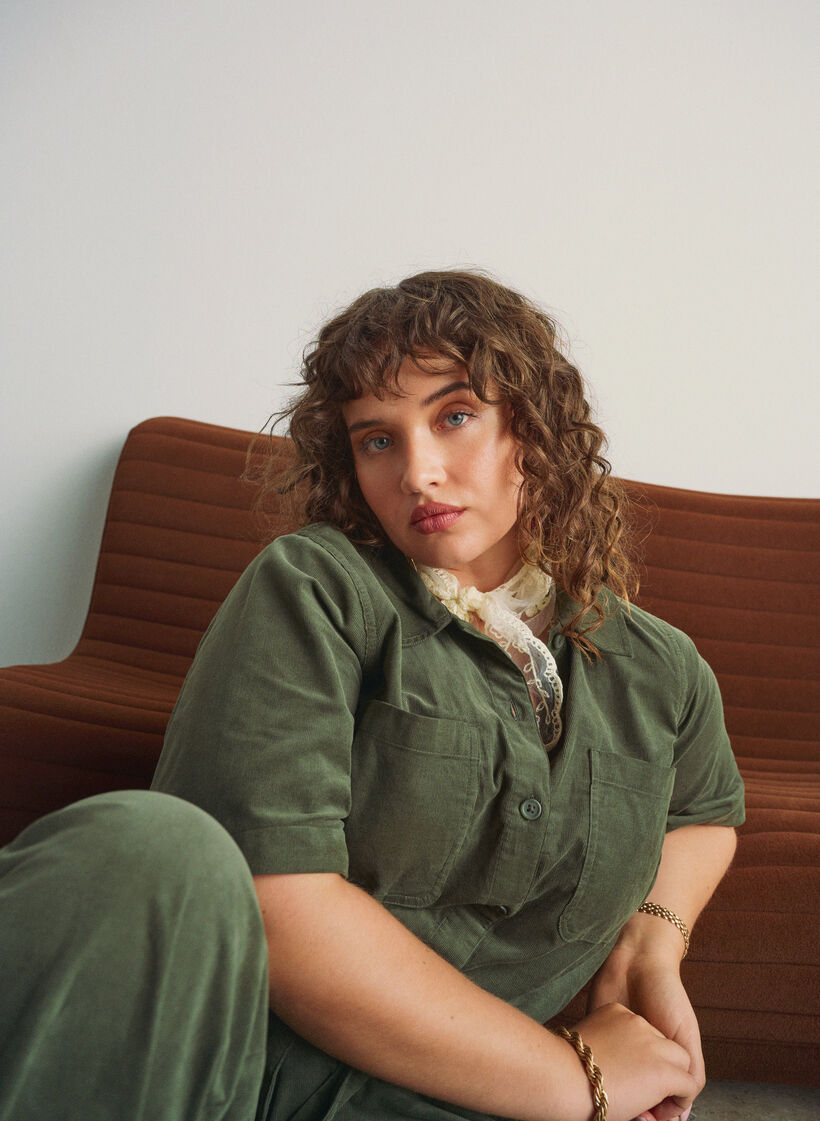 Jumpsuit aus Cord mit geradem Bein, Gr&uuml;n, Image image number 0