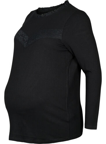 Schwangerschaft Bluse mit Spitze und langen Ärmeln, Black, Packshot image number 0