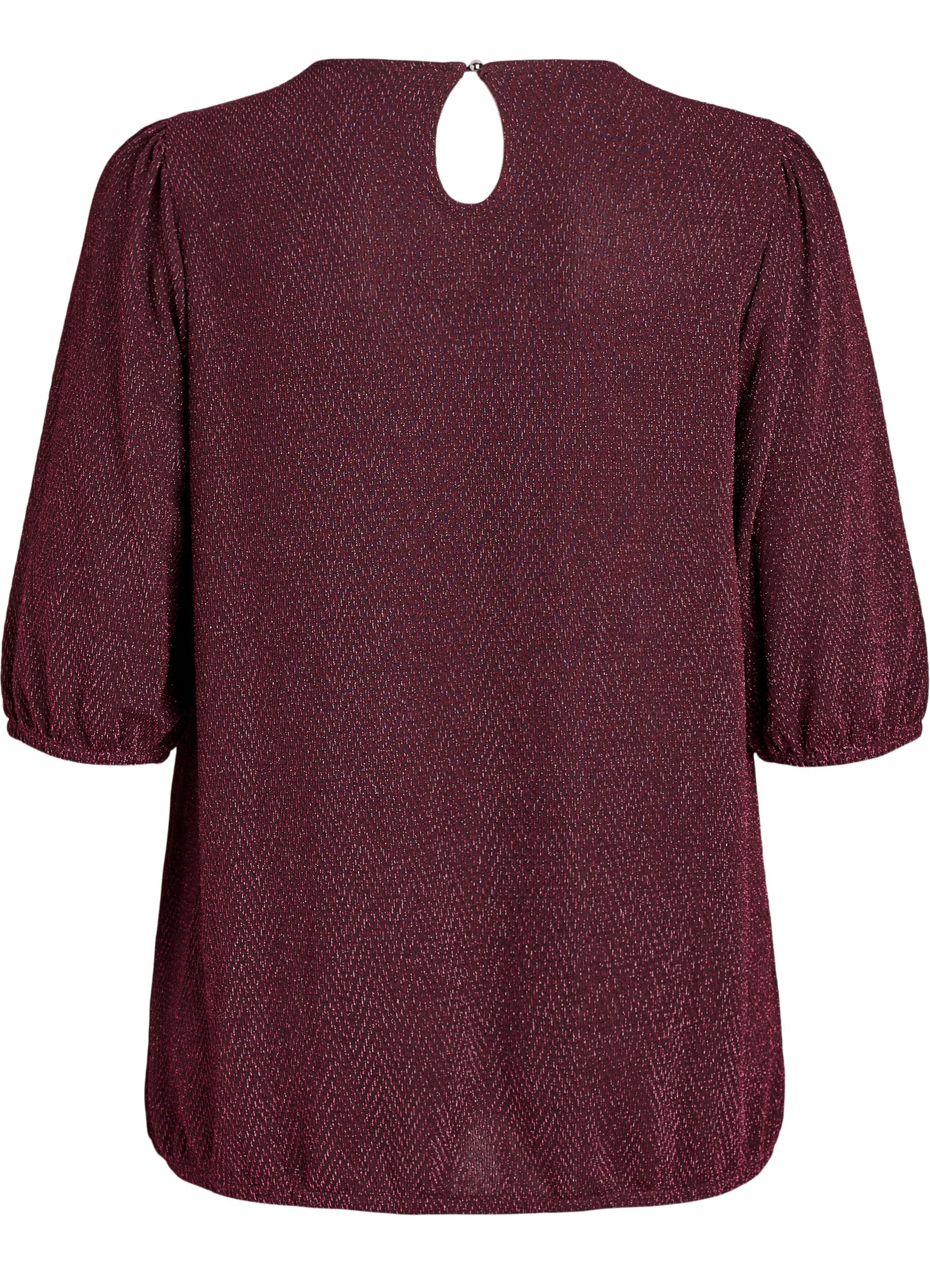 Zizzi Bluse mit Glitzermuster und 3/4-&Auml;rmeln, Dunkles Bordeaux, Packshot image number 1
