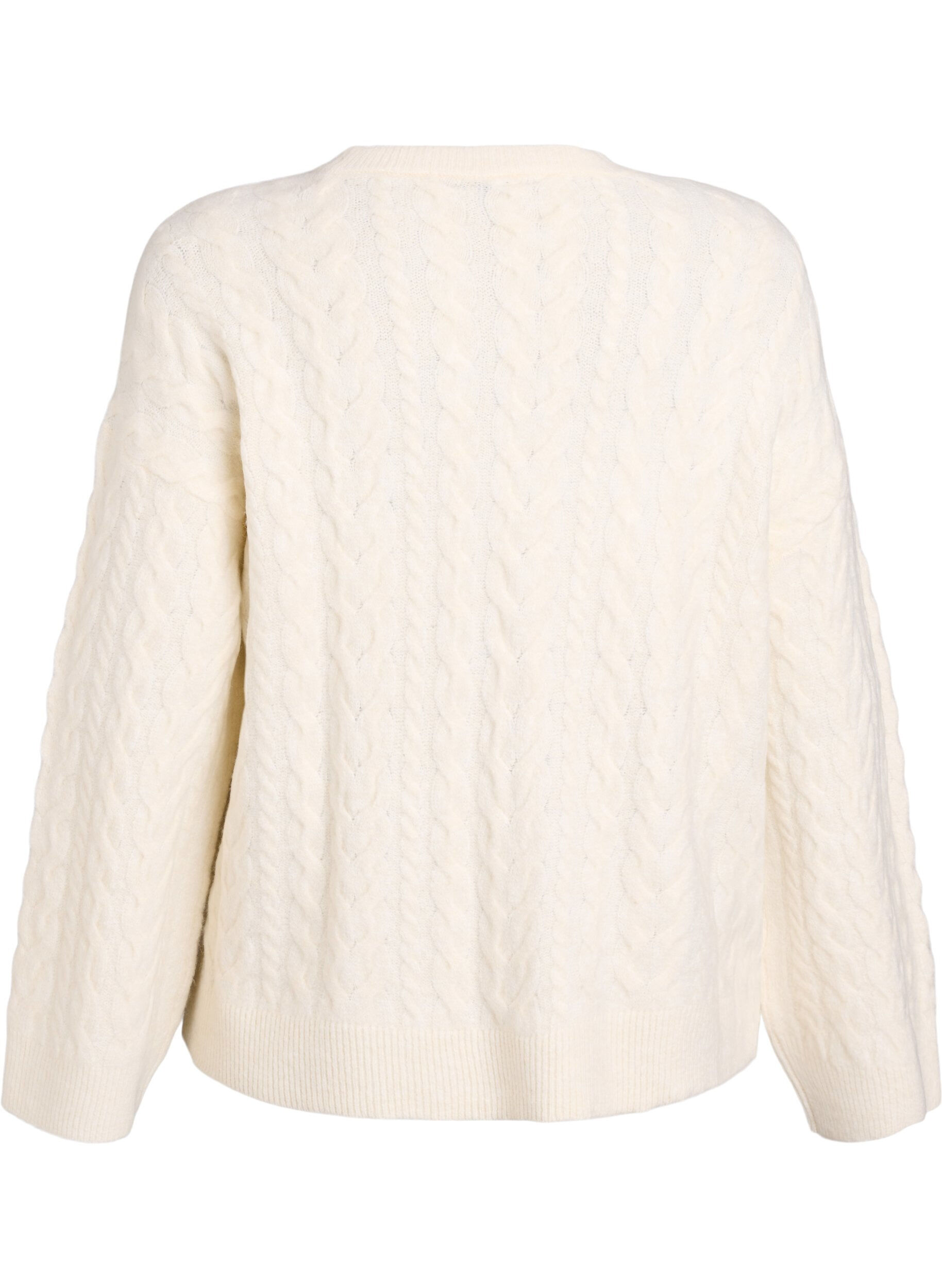 Zizzi Strickbluse mit Zopfmuster und Kontrastdetails, Beige, Packshot image number 1