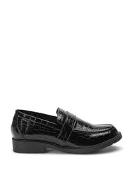 Krokodil-Halbschuhe aus Leder mit breiter Passform, Black, Packshot