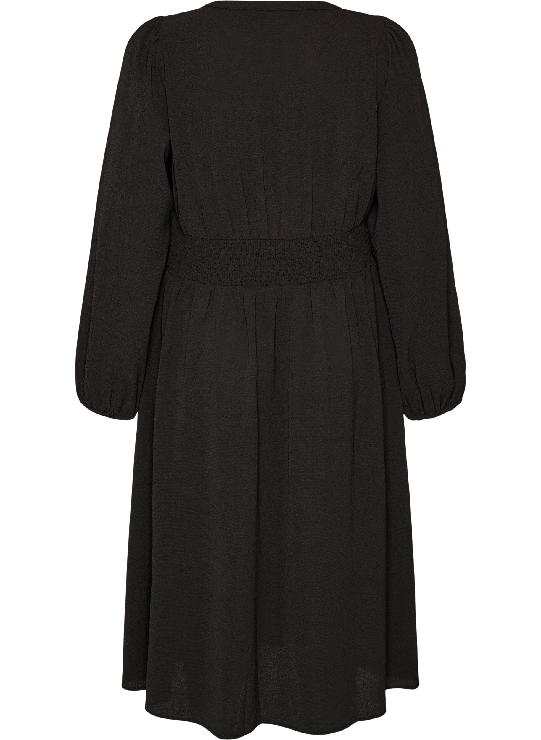 ZizziMidikleid mit Smock und Zierkn&ouml;pfen, Schwarz, Packshot image number 1