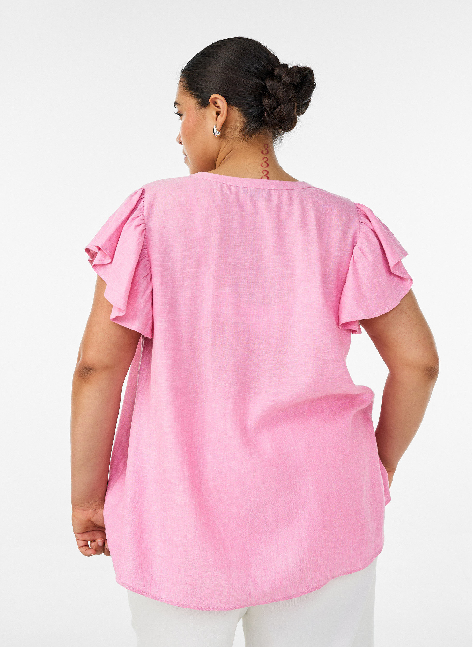ZizziBluse aus Viskose und Leinen mit R&uuml;schen&auml;rmeln, Pink, Model image number 2