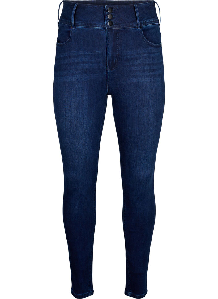 Super schlanke Bea Jeans mit extra hoher Taille, Dark Blue, Packshot image number 0