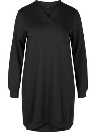 Einfarbiges Kleid in Sweatqualität, Black, Packshot image number 0