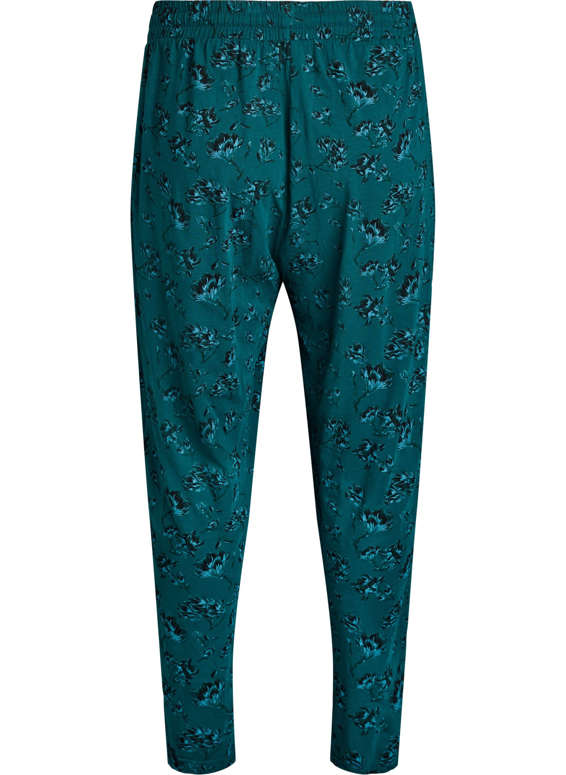 Zizzi Cotton Pyjamas Hose mit Druck, T&uuml;rkis, Packshot image number 1