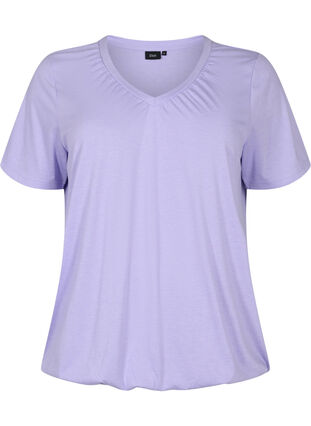 Meliertes T-Shirt mit elastischem Saum, Lavender Mél, Packshot image number 0