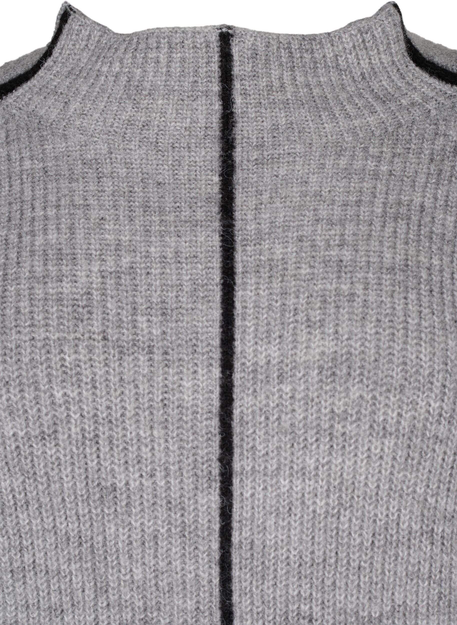 Zizzi Gestrickte Bluse aus Wolle mit Kontraststreifen, Medium Grey Melange, Packshot image number 2