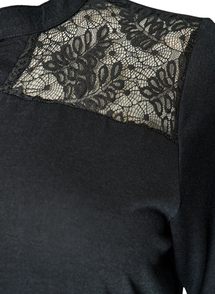 Jerseykleid mit Spitzendetails und mehrlagigem Rock, Schwarz, Packshot image number 3