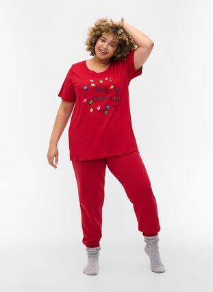 Weihnachts-T-Shirt aus Baumwolle, Tango Red Merry, Model image number 2