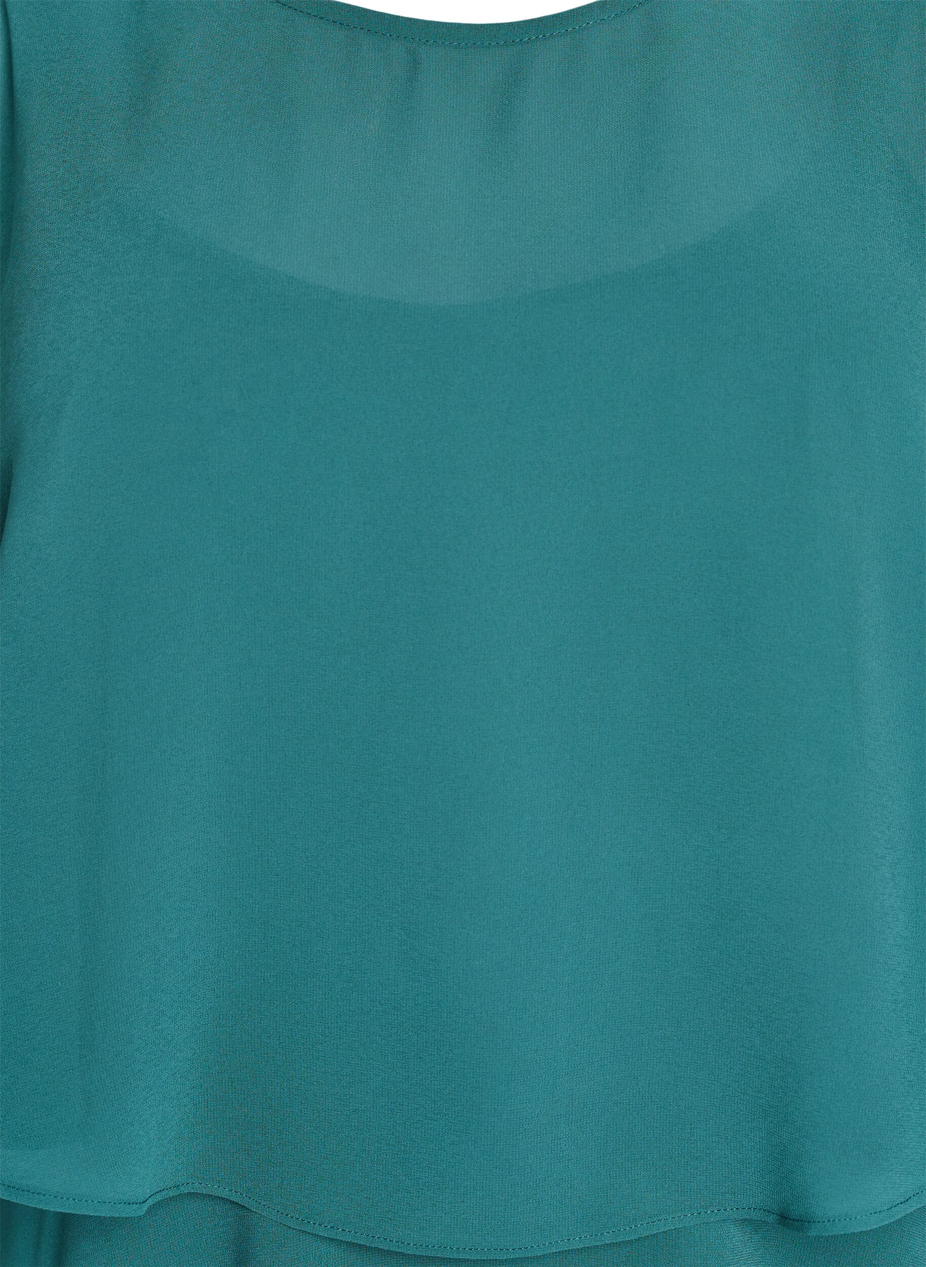 Zizzi Maxikleid mit R&uuml;schen-Volants und abnehmbarem Cape, Gr&uuml;n, Packshot image number 2