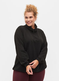 Sweatshirt mit hohem Hals und verstellbarem Gummizug, Black, Model