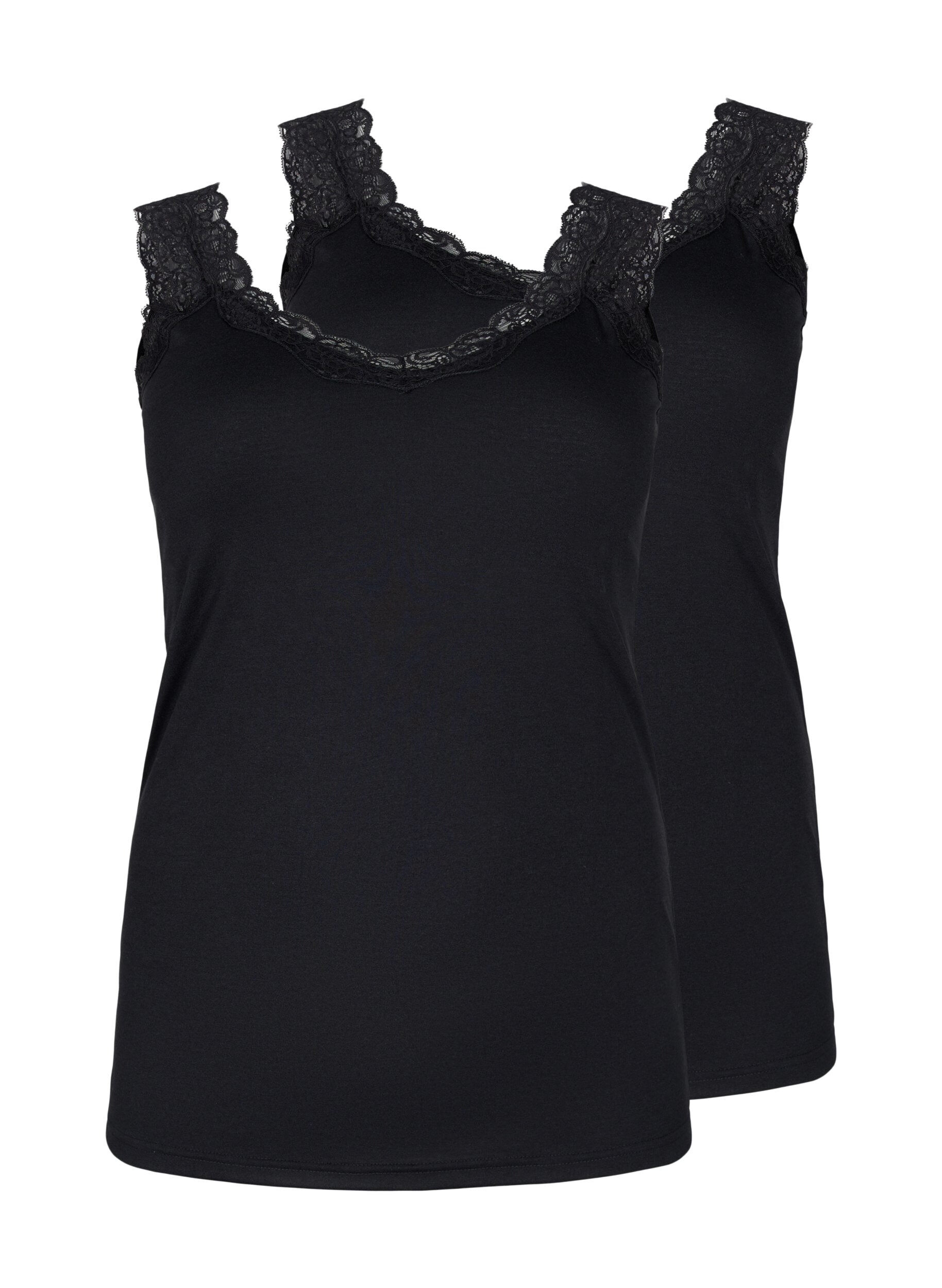 Zizzi 2er-Pack Tops mit Spitze, Black / Black, Packshot image number 0