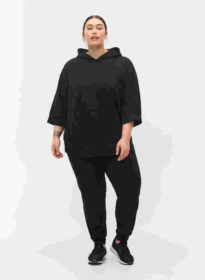 Sweatshirt mit Kapuze und 3/4-Ärmeln, Black, Model image number 2