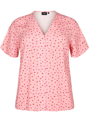 Bedrucktes Pyjama-Oberteil aus Viskose, Pink Icing W. hearts, Packshot image number 0